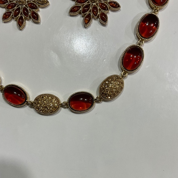 Topaz/Citrine Oval Gem Necklace Earrings  Set.  Vintage 1980’s  Unbranded - Picture 3 of 10